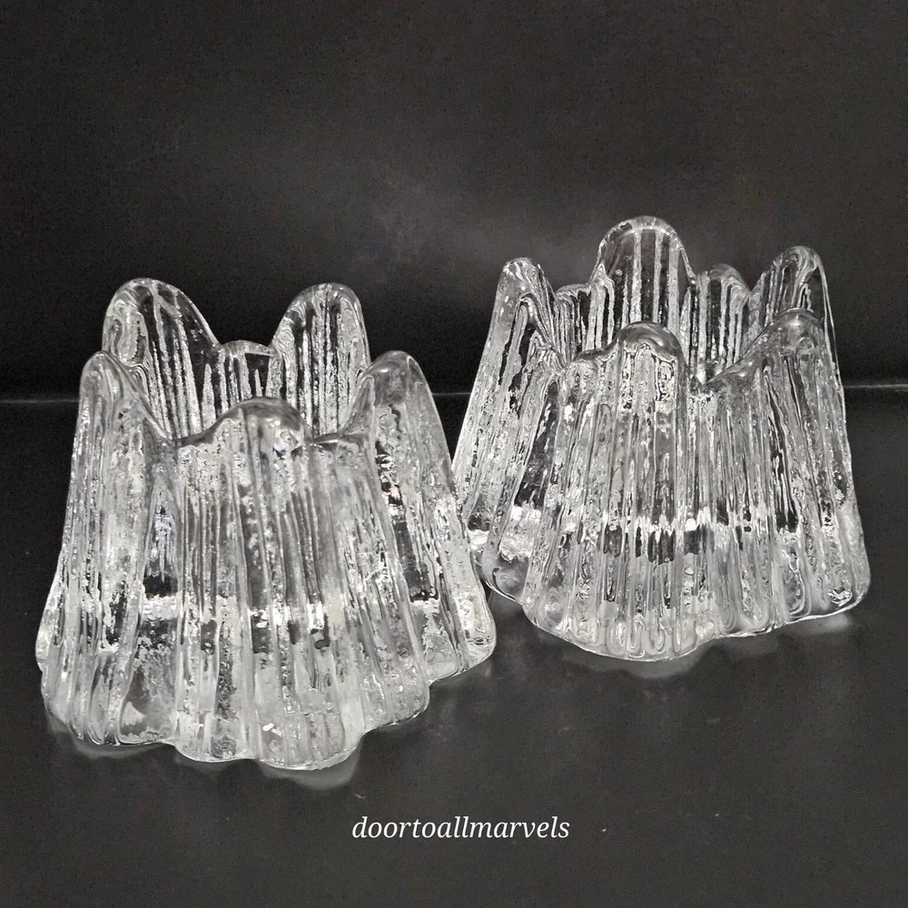 VTG Sweden Nybro Volcano Crystal Clear Tealight Candle Holders Heavy